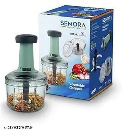 ESKIA Hand Push 750ML with 4 Stainless Steel Blades for Onion, Garlic, Ginger Vegetable & Fruit Chopper (Pack of 1 Push Hand chopper)