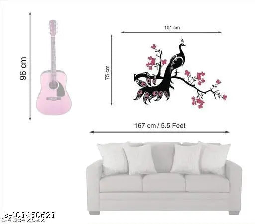 Peacock On Nature Tree - Flower - For Bedroom, Living Room ( ideal size on wall: 101 cm x 75 cm ),Multicolour