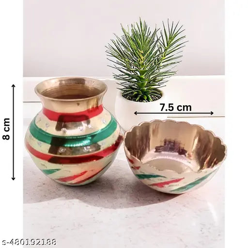 Pooja Combo Brass Lota Prasad Bowl - Brass Pooja Katori - Brass kalash - Pooja gift for home temple