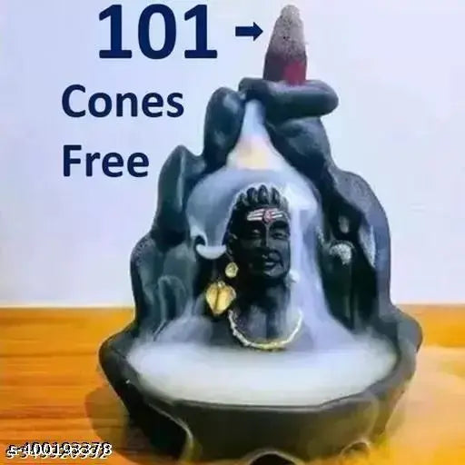 Handcrafted Lord Adiyogi, Mahadev, Shiv Adi Shankara | Backflow Cone Incense Holder | Shiv Decorative Showpiece with 101 Free Fragrance Smoke Backflow Incense Cone..