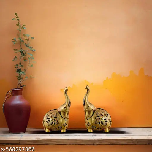 RS GLAM Metal Tea Light Candle Holder for Home Décor Elephant Design (Pack of 2)
