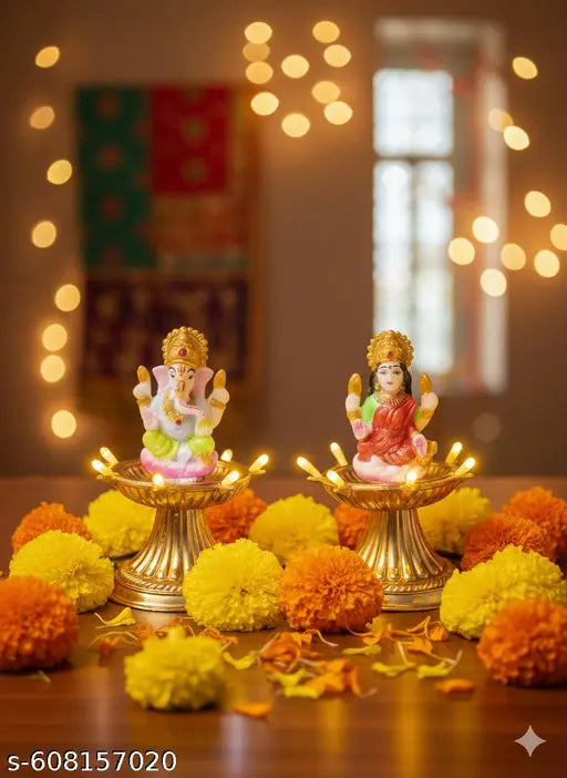 Electric God Lakshmi and Ganesha Deep Jyot , For Temple Home Decoration (Set of 2) – LED Light Mandir Diya,  Flameless Deepavali & Pooja Decor, Table Diya - Made in India 100%