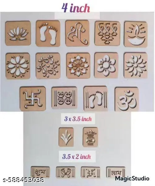 Mdf rangoli stencil chapa 20 design mix size home decor temple rangoli entrance devpuja religious muggulu , kolam