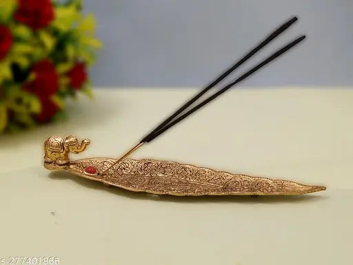Metal Elaphant Incense Holder Pack of 2 (Agarbatti Stand) Decorative Showpiece - 4 cm (Metal, Gold)