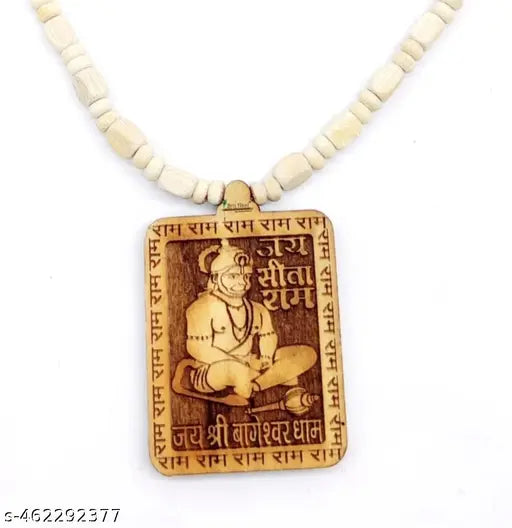 Trending stylish new hindu religious wooden Hanuman bajarangBali Bala ji locket with tulshi mala kanthi mala chain pandent Necklace for boys/men and girls/women