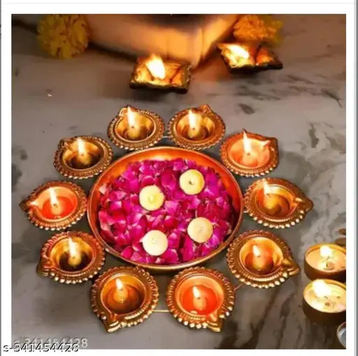 Flower Shape Decorative Urli Bowl  Rangoli Candle Diya