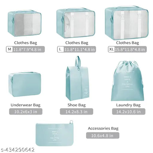 ( Multicolor) Travel Organizer 7 in 1 Travel Laundry Cosmetics Luggage Packing Organizers Set Makeup Bags Organizer Packing Cubes with Shoe Bag for travel, Nylon