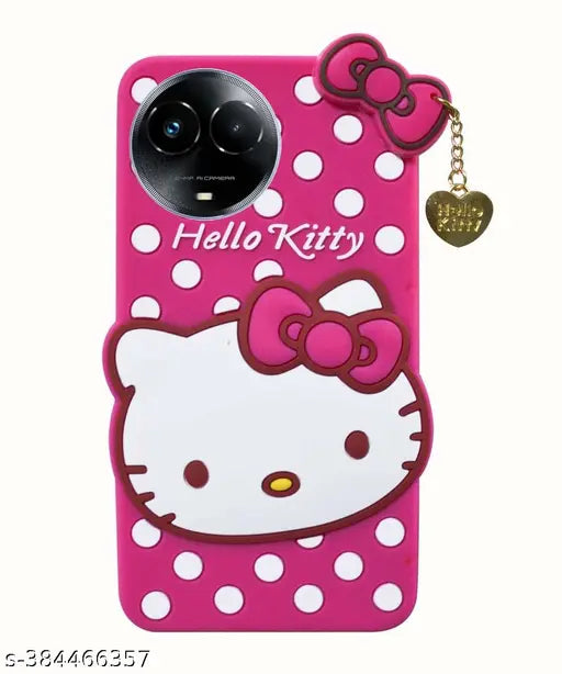 Fastship Rubber Kitty with Hello Cat soft Latkan Case Back Cove for Realme RMX3782 / C67 5G - Dark Pink