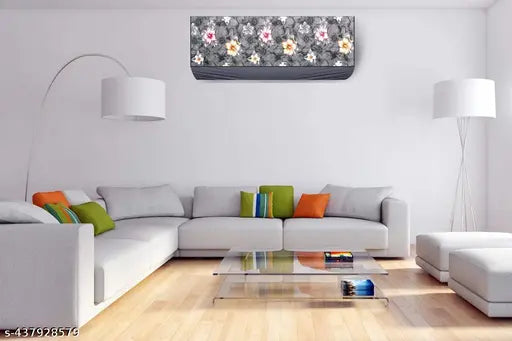 KCE STORE AC Cover / Printed Dust Cover For Indoor UNIT ONLY And All Type AC Split Cover (GRAY PINK LEAF [ 1.5 TON ])