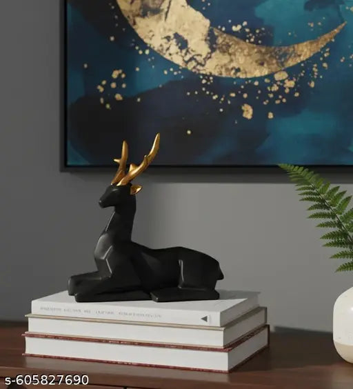 Decorative Black Deer Showpiece for Home Decor | Stylish Polyresin Animal Figurines for Living Room, Office & Gifting, SET OF 2