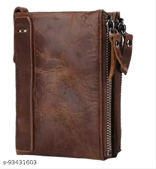 Fancy Craft Men Casual tan Genuine Leather Wallet - Mini  (7 Card Slots)  with two zip lock Two for currency and other for coin etc