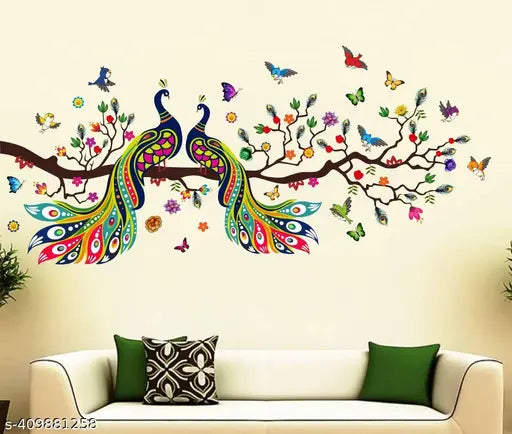 Art Kafe Colorful Peacocks on the Branch Wall Sticker