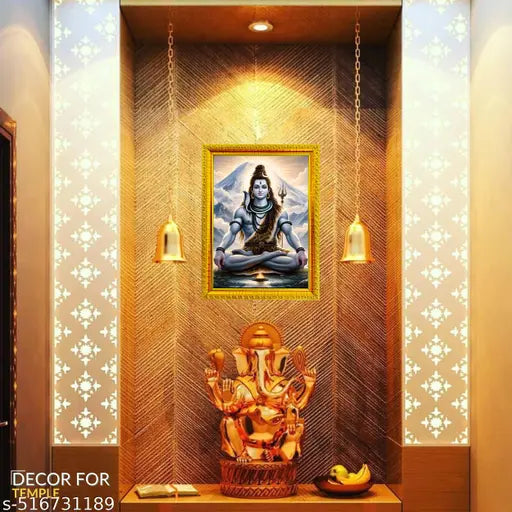 Uday Galleries Lord Shiv Ji 8x6 Inch Wall Painting Framed for Home Decor and Pooja Room | Siva Parvati Parivar Lord Shiva Photo Frame | Bholenath Parivar Wooden Photo Frame