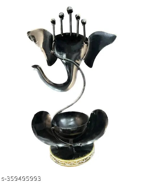 Kraphy Iron Ganesha T-Light Candle Holder ,Ganesha Candle Stand , Ganesha Deepak Stand , Iron Ganesha Table Decor & SHOWPIECE Figurine ,