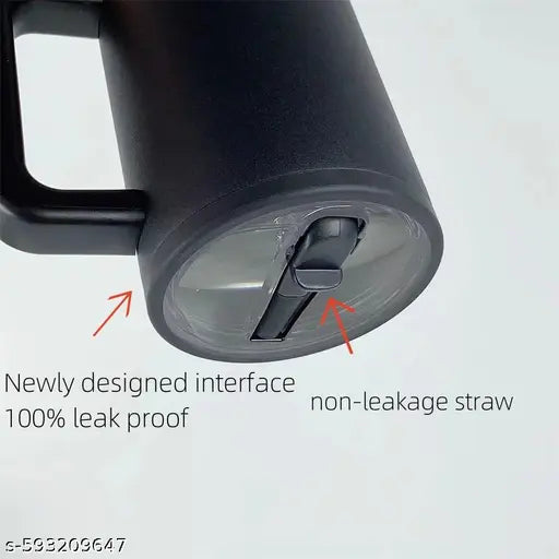 1200ML Stainless Steel Tumbler Hot and Cold with Handle and Lid 1 Straw Double Insulated Cup 100% Leak Proof Mug Cup Holder for Gym Travelling (4Gen Black)