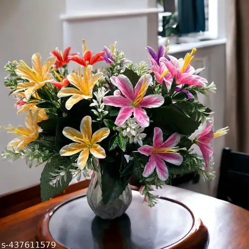 Oak Leafs Set of 4 Artificial Flowers and Plants | Natural-Looking Home Decoration for Living Room | Mix-Colored Faux Flowers for Vases & Pots | 30 cm Height