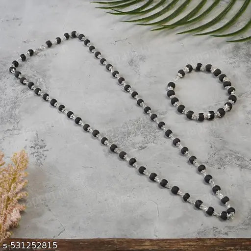 Karungali Mala and Bracelet Combo for Men | Spiritual Ebony Wood Beads Chain Set | Stylish Traditional Healing Jewellery