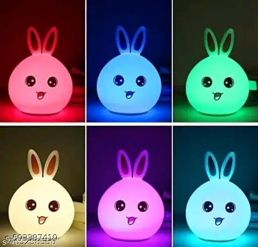 Big Face Rabbit Siliconee Night Light - Portable LED Bunny Lamp Night Lamp (Pack of 1, Multicolor)