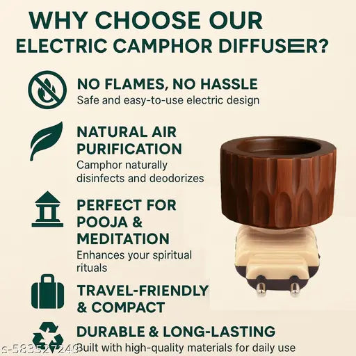 Wooden Electric Kapoor Dani for Pooja & Meditation – Plug-in Aroma Diffuser with LED Lightc| Aromatherapy & Pooja | Odor Eliminator & Air Purifier Pack of 3