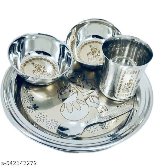 Ladu Gopal Krishna bhog pujan thali Laddu gopal bhog thali bhagwan bhog puja prasadam Thali 1 Set Steel (5 Pieces)