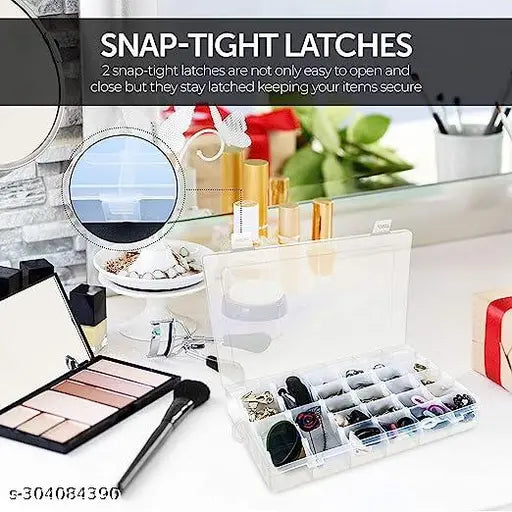 36 Grids Clear Plastic Organizer Jewelry Storage Box with Adjustable Dividers, Transparent Organizer Box for Earring Fishing Hooks(Made In INDIA)