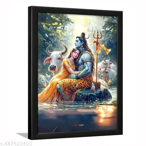 Uday Galleries Shiv Parvati Wall Photo Frame – 9x7 Inch Spiritual Poster for Home, Temple & Pooja Room Décor | Lord Shiva Shankar Ji with Parvati Ji Framed Painting for Living Room, Meditation Space | Divine Wall Art Gift for Housewarming, Festivals & Dev