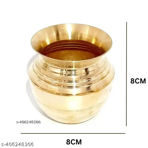 NAVYAKSH Brass Puja Kalasham/Kalash/Lota,Golden,(9cm/3.5INCH). WITH FREE HARIDWAR BRAHMKUND GANGAJALI (60ML)