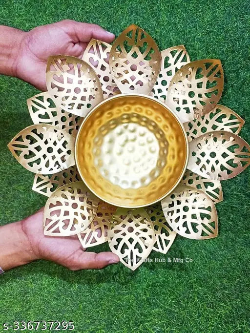 The Krafts Hub Metal Decorative Flower Cut Urli Bowl Pack of 1 for Floating Flowers and Tea Light Diyas Festival Decoration Home