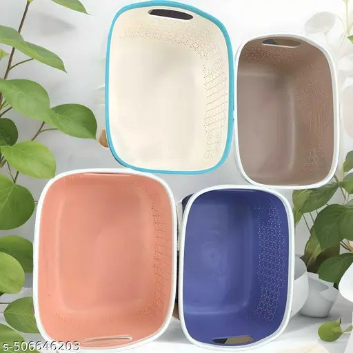 Unbreakable Plastic Storage Basket with handle and Bunny Charm | medium size | vibrant colors|size 32L*22W*16H cm (Brown)