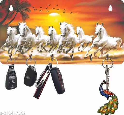 Wallfly 7 Horse Vastu 6 Hooks Wooden Key Holder