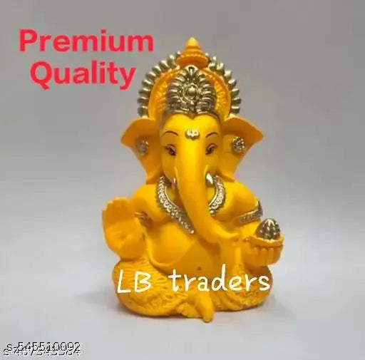 Yellow Mukut Ganesha - Good for Divine Home/Office Decor, Car Dashboard Idol, Housewarming Gift(Mukut Yellow Terracotta 3.5")