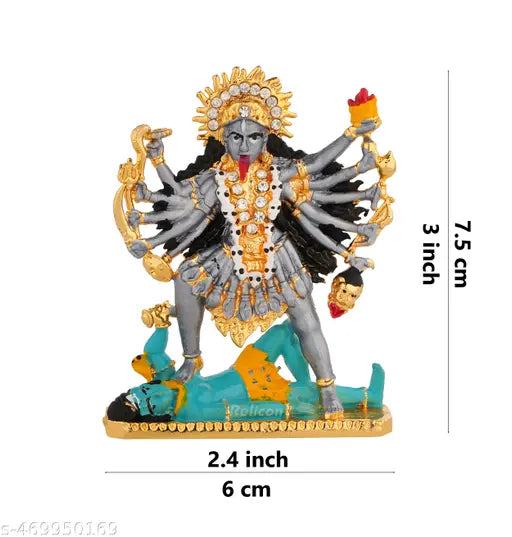 Relicon Goddess Kali Mata Idol | Maa Kali Murti (B-163) Blue Metal Statue for Car Dashboard | Home Décor | Mandir Pooja Murti | Temple Puja | Office Table Showpiece (L*B*H-- 2.4 x 0.8 x 3 Inches)