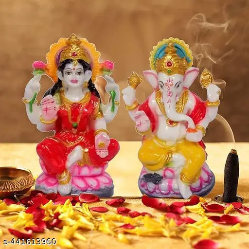 Polyresin Laxmi. Ganesh. Idol for Puja I Pooja Room I Office Temple I Lakshmi Ji Murti I Ganesh. ji Murti I I Diwali Puja - Size : LxBxH -5.5x5x10 cm, Multicolor