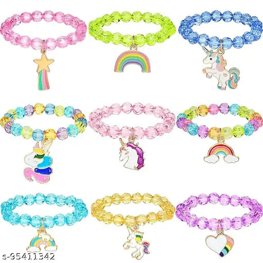 PALAY® 9 Pieces Unicorn Bracelets for Women Crystal Bracelet for Unicorn Birthday Supplies Bracelet for Women Stylish Latest (multi1)
