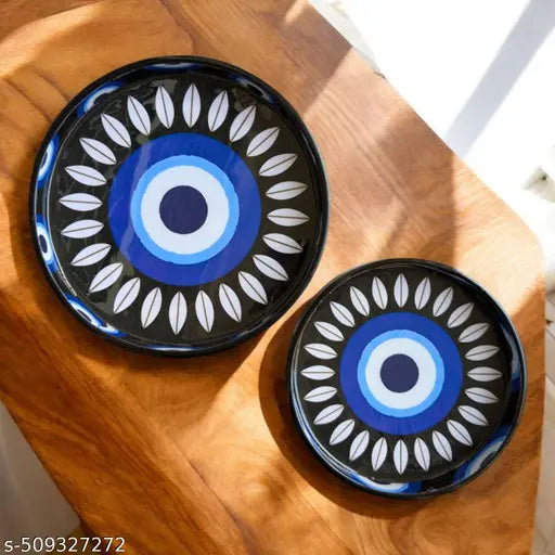 Evil Eye Round Serving Tray Set – Handcrafted Resin Coated MDF (Set of 2)