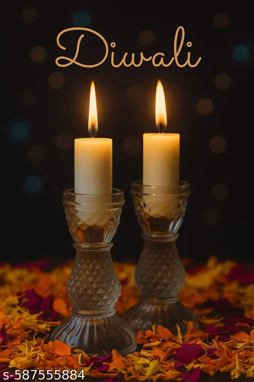 Vijyas Glass Candle Holder Stand – Elegant  Cut Transparent Pillar Candle Stand for Home Décor, Table Centerpiece & Festive Decoration Pack of 2