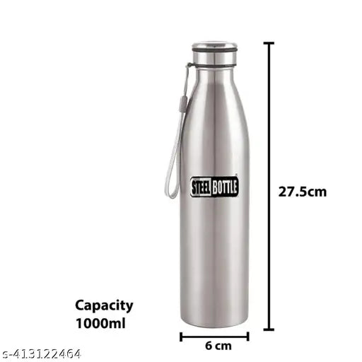 Stainless Steel Slim Water Bottle With Loop 1000 Ml School,College,Fridge,Home & Office bottle for Mens and Womens (Pack of 1)