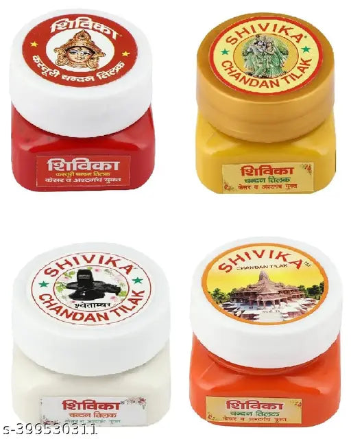 Ratanjyot - Shivika White|Red|Yellow|Orange Chandan Tilak(Combo Pack of 4)| Sandalwood Paste| Organic & Herbal Chandan tika for Daily Pooja,Meditation & Yoga