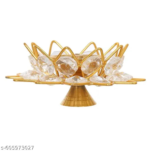 ANI DIVINE Beautiful Handcrafted Lakshmi  Ganesh Idols with  Lotus  Crystal Diya & 8 Inch Brass Engraved Pooja Thali  For Diwali Puja, Home Temple, Auspicious Beginnings, Wealth, Success, Prosperity