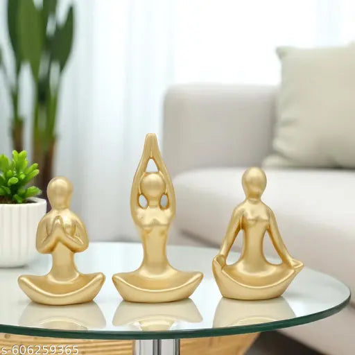 "Golden Yoga Figurine Set of 3 | Meditating & Yoga Pose Showpiece | Home Décor & Gift Item"