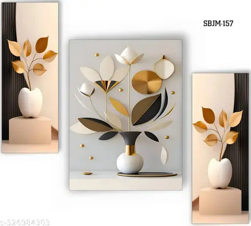 B-art Set of 3 Flower Painting For Living Room 12 Inch x 18 Inch (BA SBJM-157)