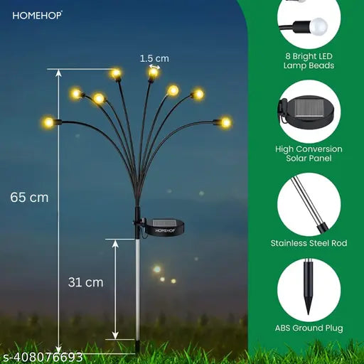 8 LED Solar Light Outdoor Swaying Firefly Garden lamp with 8 Led, Waterproof for Home Decor & Courtyard, Auto On/Off,Warm White (ABS Stainless Steel)