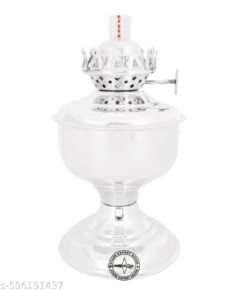 Antique Brass Designer Table Lantern Glass Oil Lamp Oil Chimney Home Decoration 9.5 x 3 Inches, Pack of 1 ( RWZC) (Nickel)