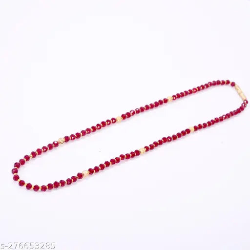 Designer Maroon colour Beads and Bandhel Gold Plated Beads Single Line Necklace Mala for Women