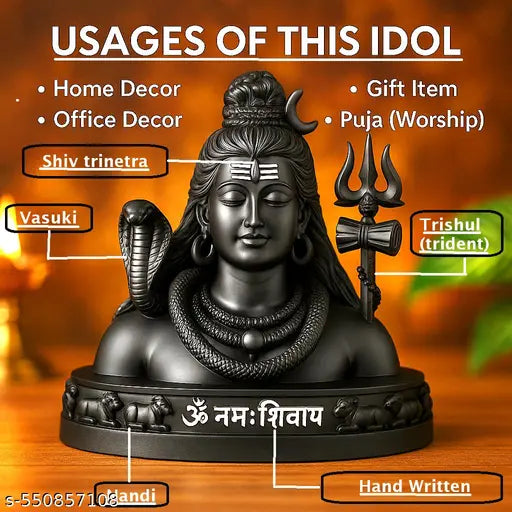 Lord Shiva Idol with Trishul, Nandi & Damru | Divine Bholenath Mahakal Murti for Home Temple | Antique Adiyogi Statue for Gift & Decor | Hindu God Figurine for Pooja Room | Elegant Shivling Showpiece for Spiritual Gifting