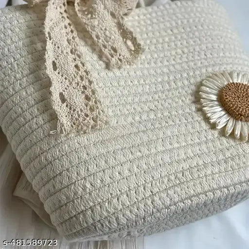 BABELIENE LOVER pure cotton boho fancy Handbag Stylish Handmade bag Basket Bohemian Tote bags shoulder purse for ladies girls college office shopping travel 1pcs