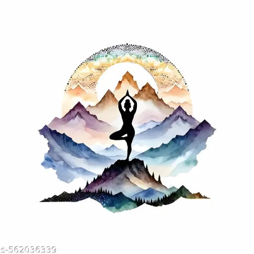 Home Decor doing yoga in mountains Sticker for Home, Living Room, Bedroom, Kitchen (60 cm x 56 cm)