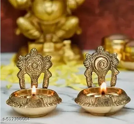 chandra art collection metal Diwali Diya Kuber Diya Pooja Deepak II Shanku Chakra kuber Diya, 3 inches, (Set of 2, Diameter 5 Cm)