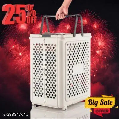 45 Litres Laundry Basket Plastic/Multipurpose Laundry Bag for Clothes/Durable Clothes Basket & Basket for Clothes Storage/Foldable & Space-Saving Laundry Basket (White)