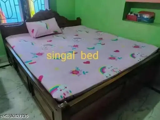 Super Soft Glace Cotton All Round Elastic Fitted Double Bed Bedsheet with 2 Pillow Covers-72x78x8 Inches-fiteed_Double